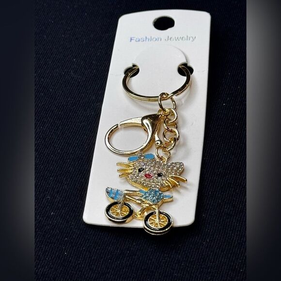 Mint BAG CHARM Sparkly Cat on Bicycle Keychain/Purse Charm Purple - Picture 7 of 11